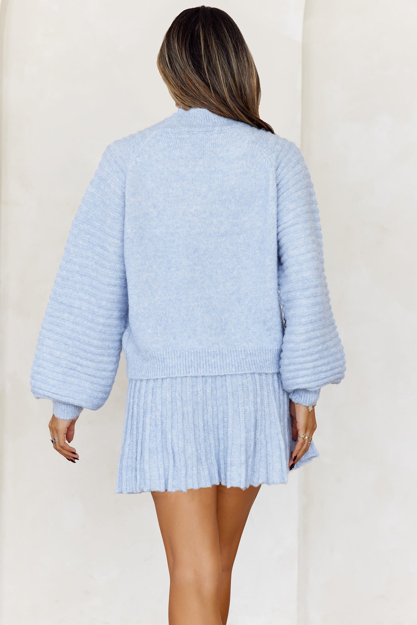 Seasonal Style Knit Mini Skirt Blue