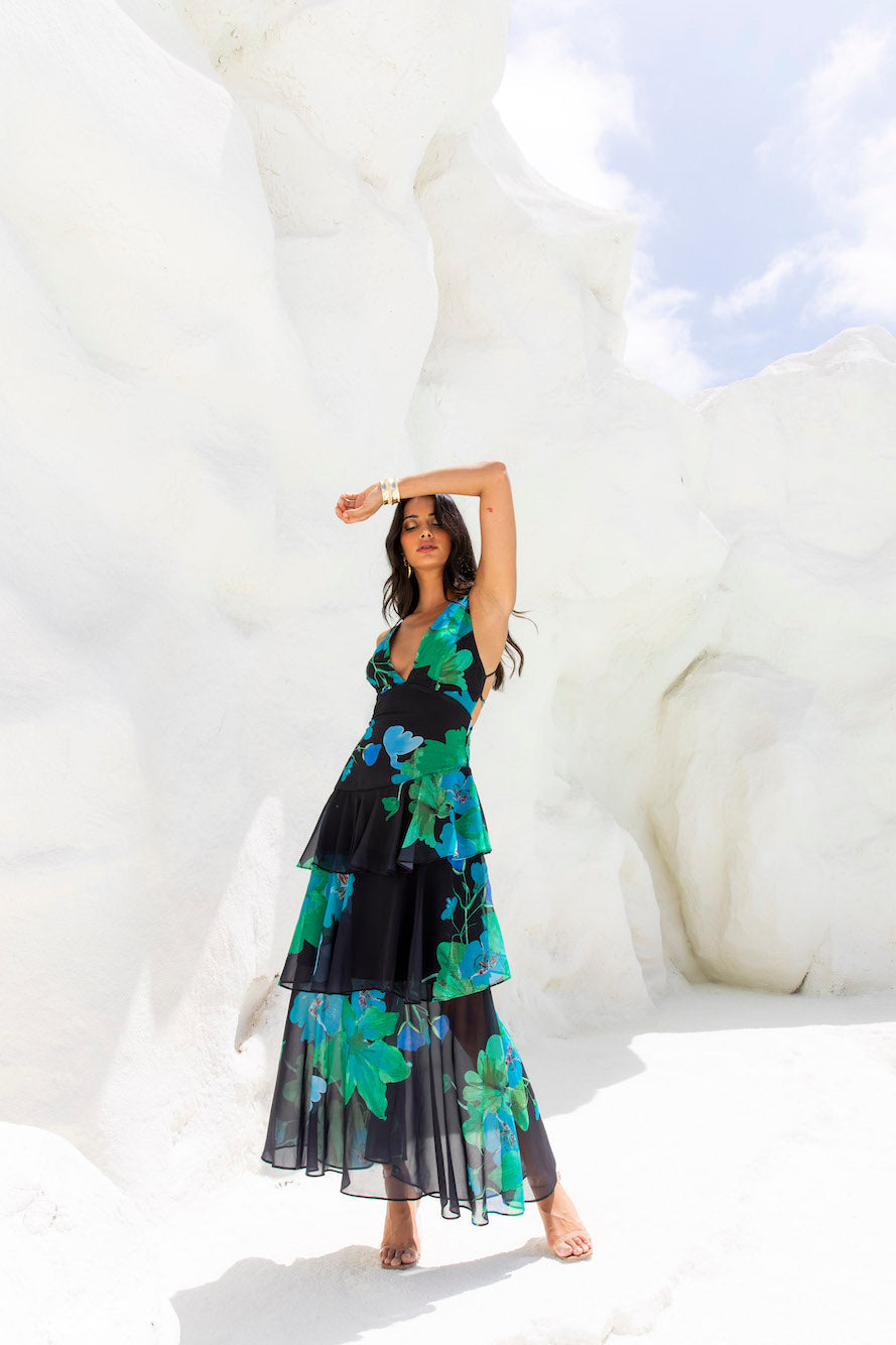 Rosewater Reverie Maxi Dress Black