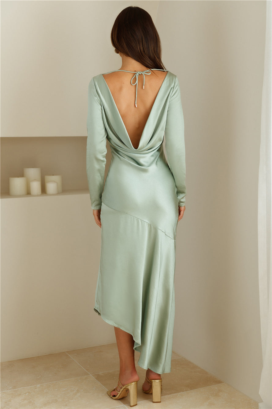 Slip On Luxe Satin Maxi Dress Pistachio