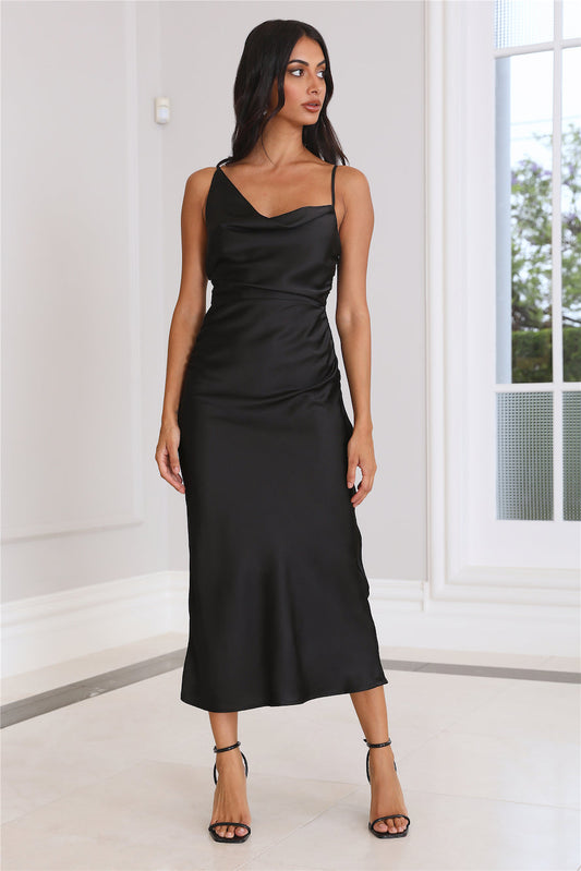 Silky Touch Satin Midi Dress Black