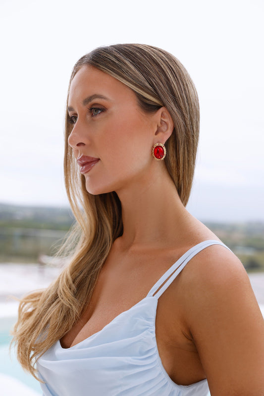 18k Gold Plated Velvet Ruby Gems Earrings Gold