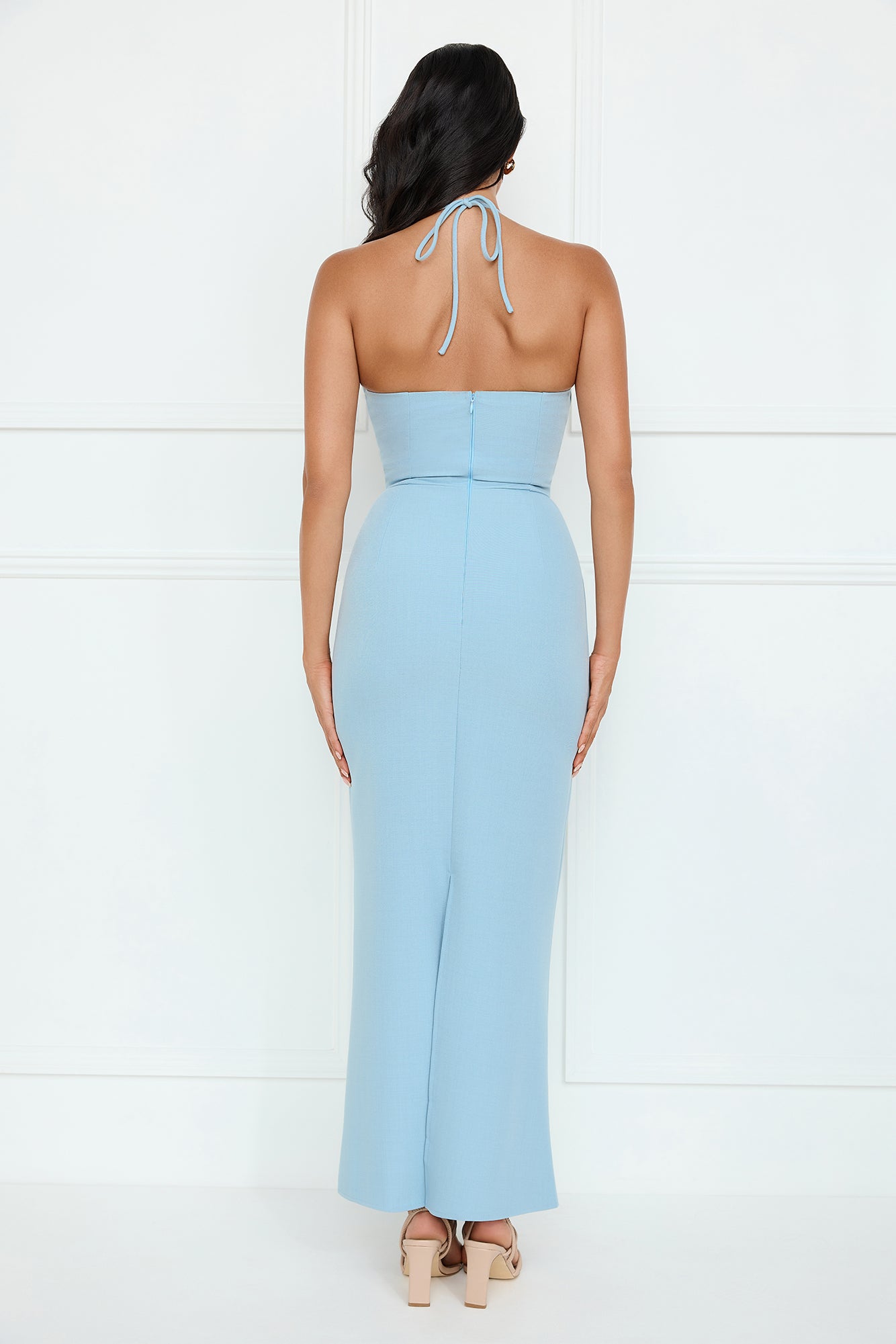 Haute Influence Halter Maxi Dress Blue