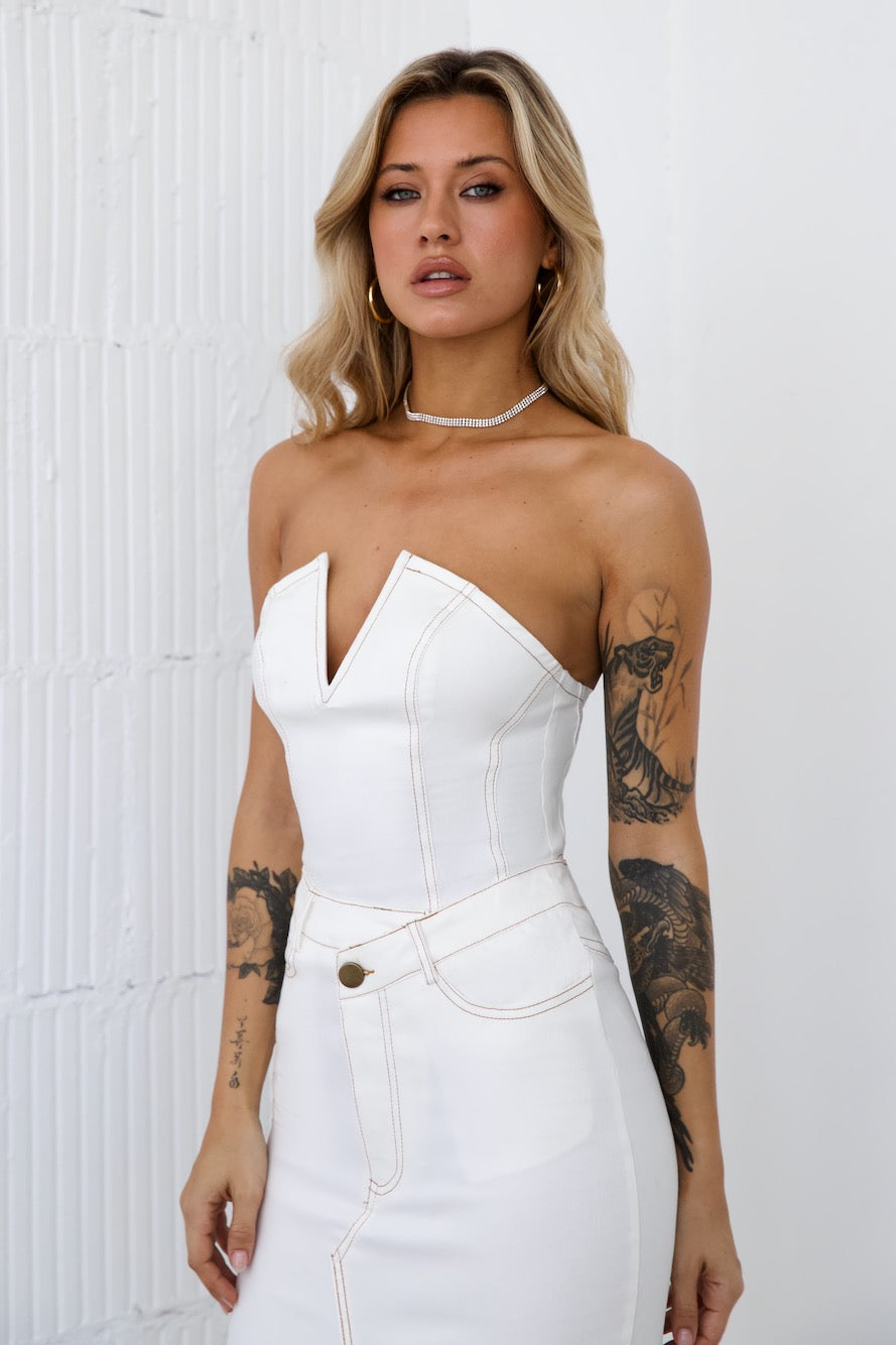 Trendsetter's Diary Denim Crop Top White