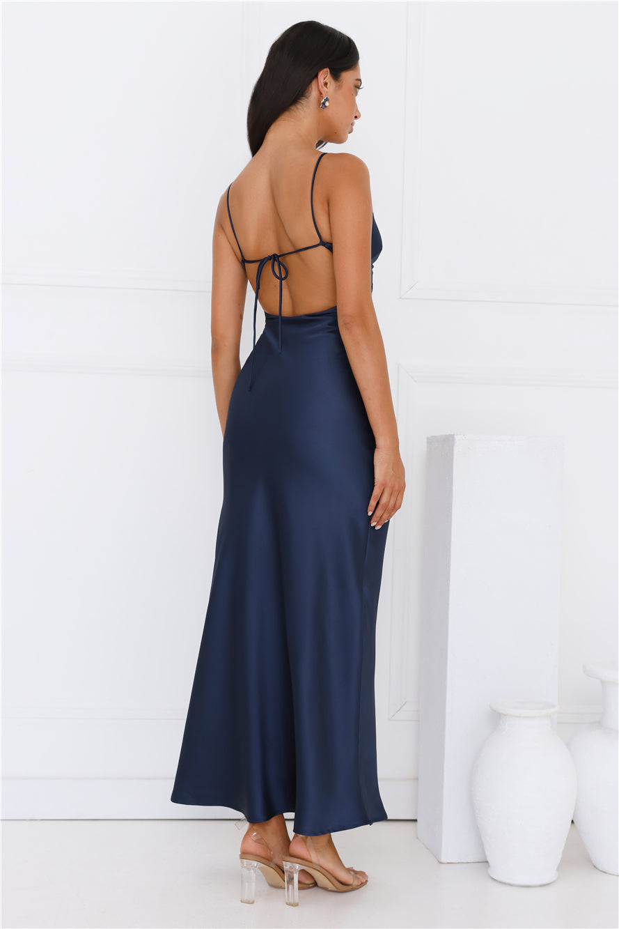 Chic 'Fit Slip Satin Maxi Dress Navy