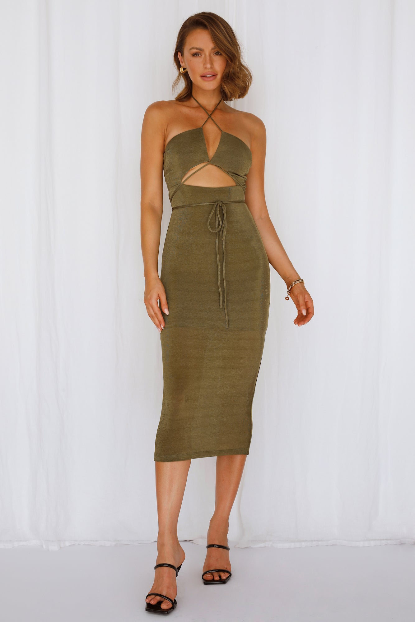 Sultry On The Scene Midi Dress Khaki