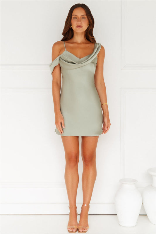 Slip Into Elegance Satin Mini Dress Sage