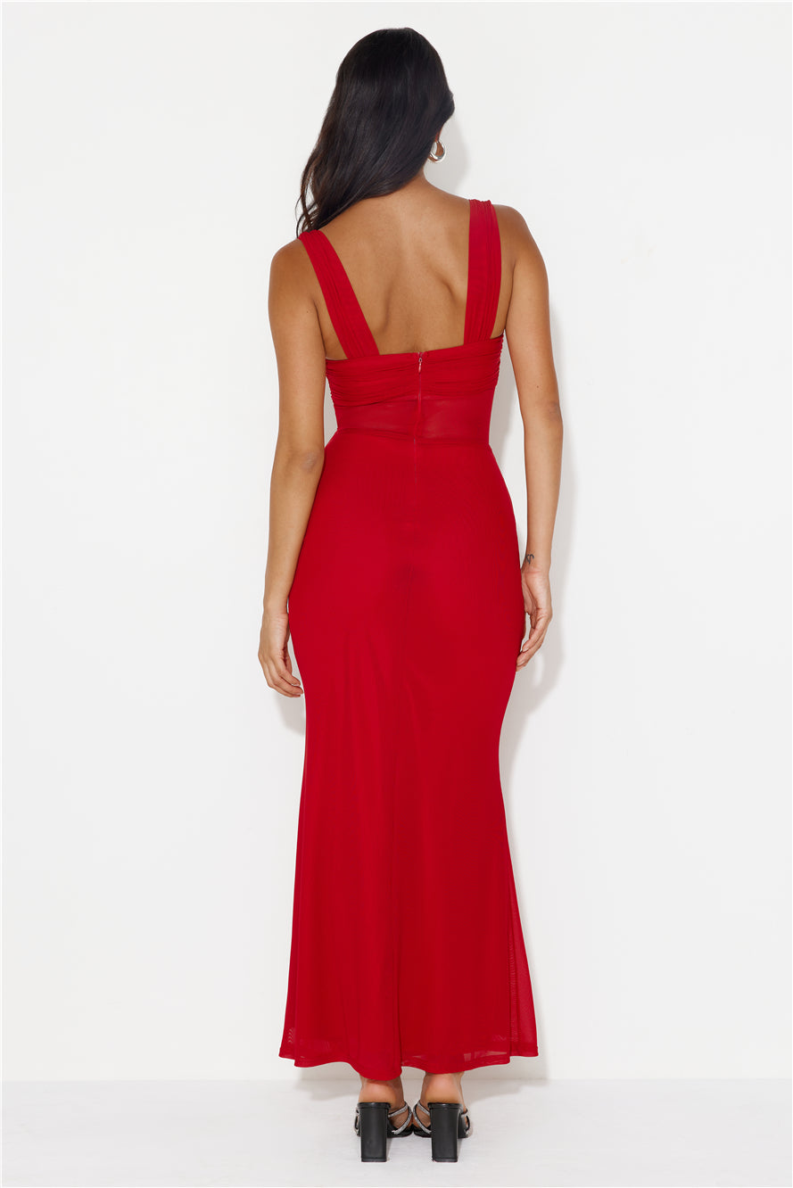 Fashion Finesse Mesh Maxi Dress Red