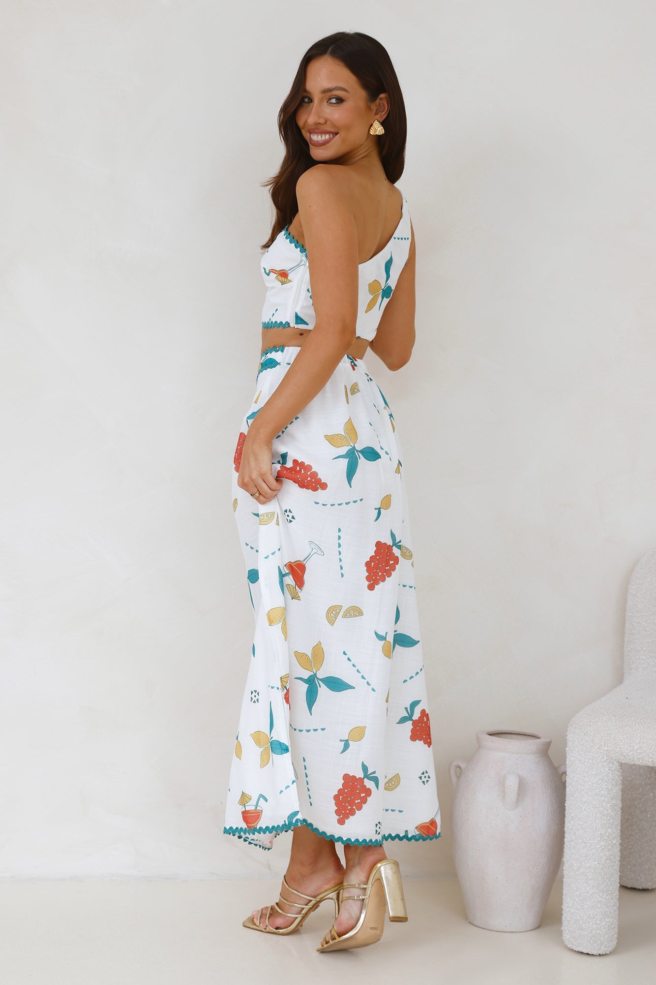 Citrus Squeeze One Shoulder Crop Top White