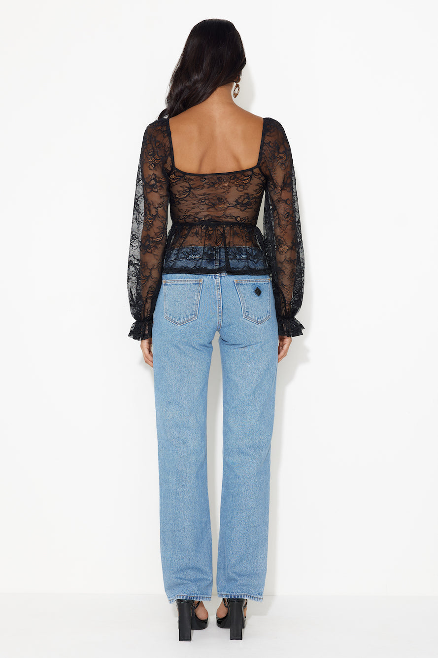 Romantic Story Lace Crop Top Black