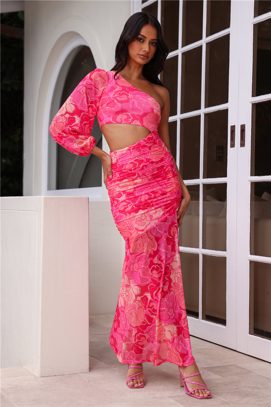 Island Wedding One Shoulder Maxi Dress Pink