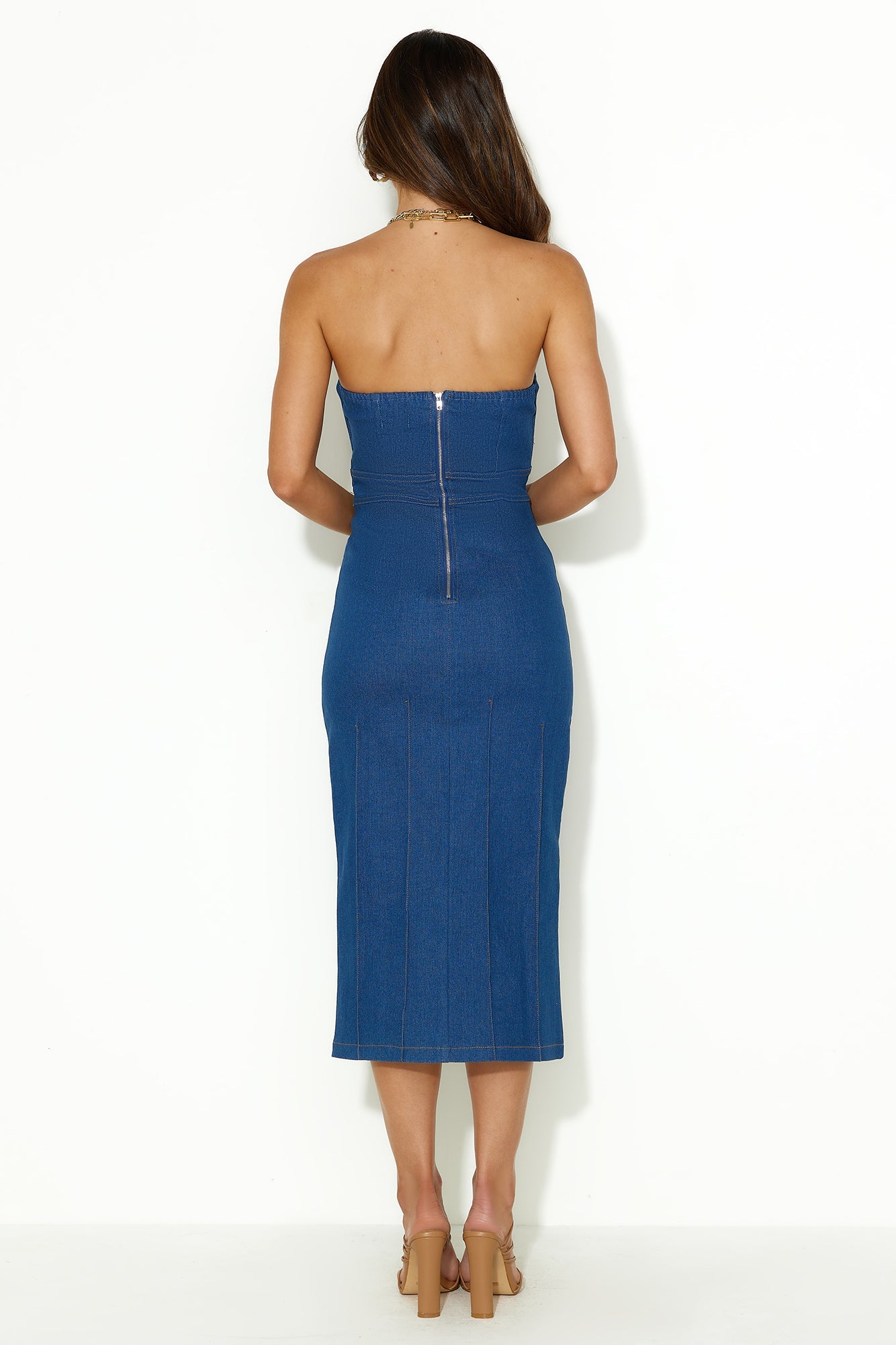 Successful Girl Strapless Midi Dress Denim