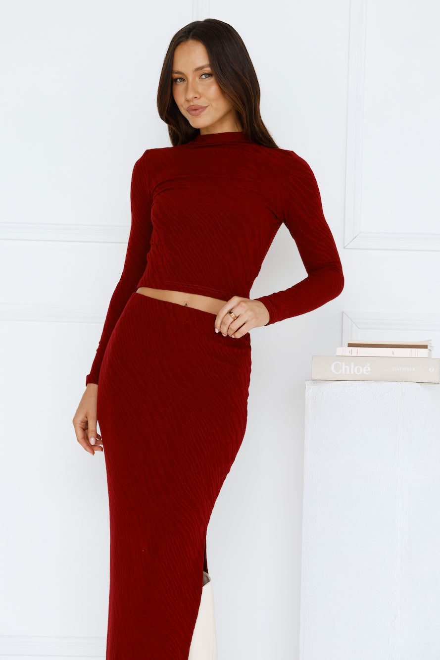 Velvet Whispers Long Sleeve Top Wine