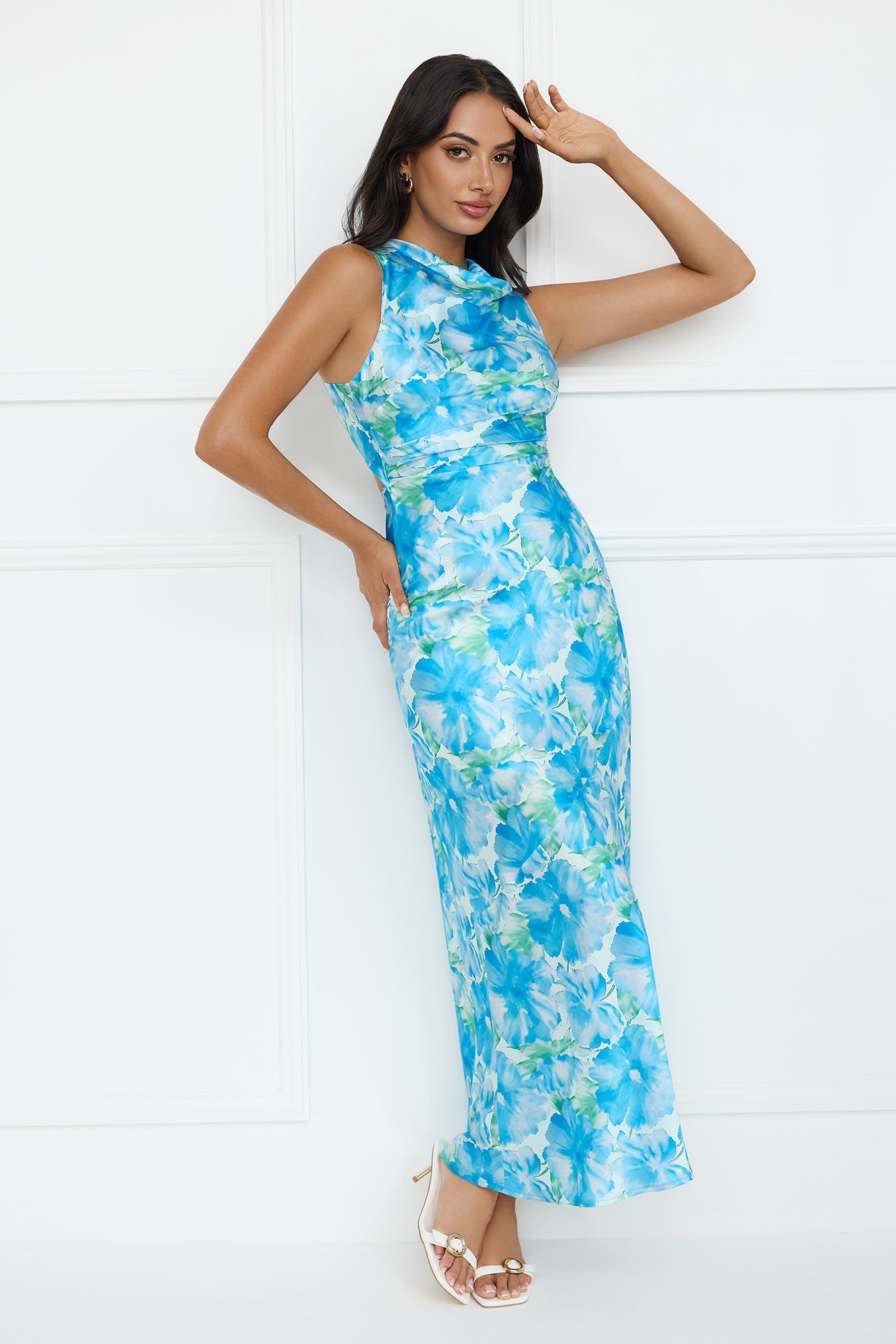 Ocean Spark Satin Maxi Dress Blue
