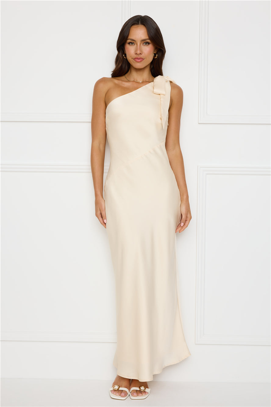 Night Of Distinction One Shoulder Satin Maxi Dress Champagne