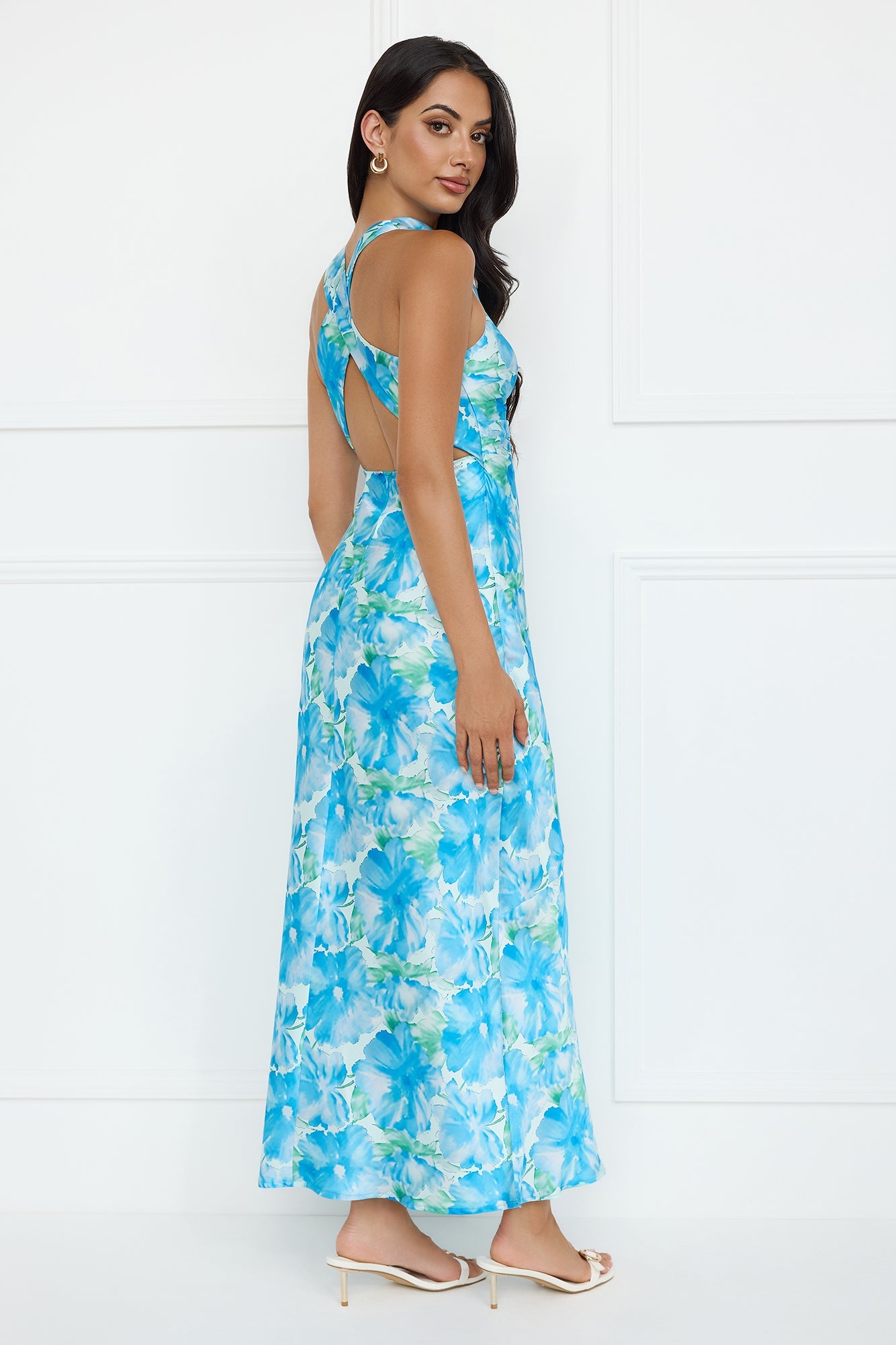 Ocean Spark Satin Maxi Dress Blue
