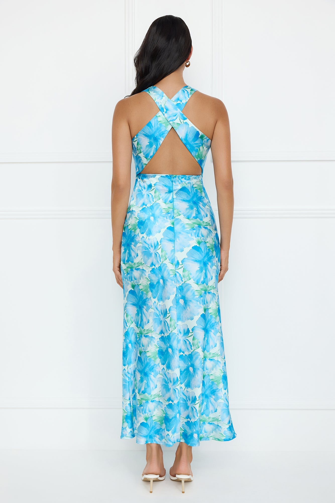 Ocean Spark Satin Maxi Dress Blue