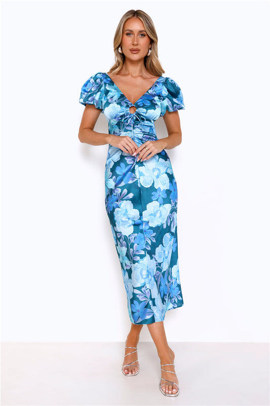 Noir Flower Midi Dress Blue
