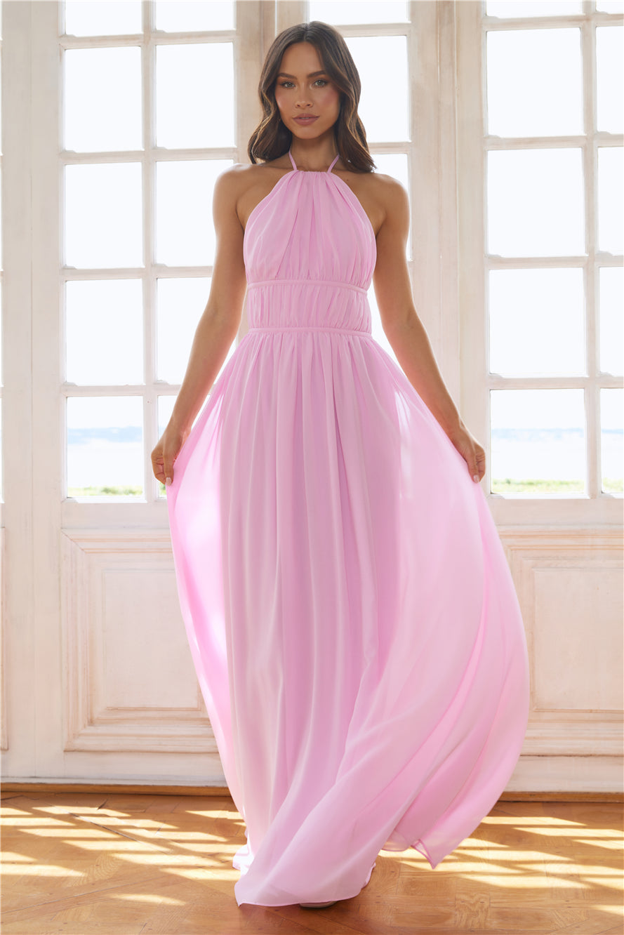 Luxuriously Stylish Halter Maxi Dress Pink