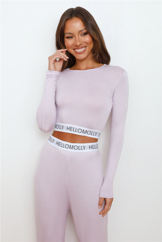 HELLO MOLLY Sweet Dreams Pyjama Long Sleeve Crop Top Lilac