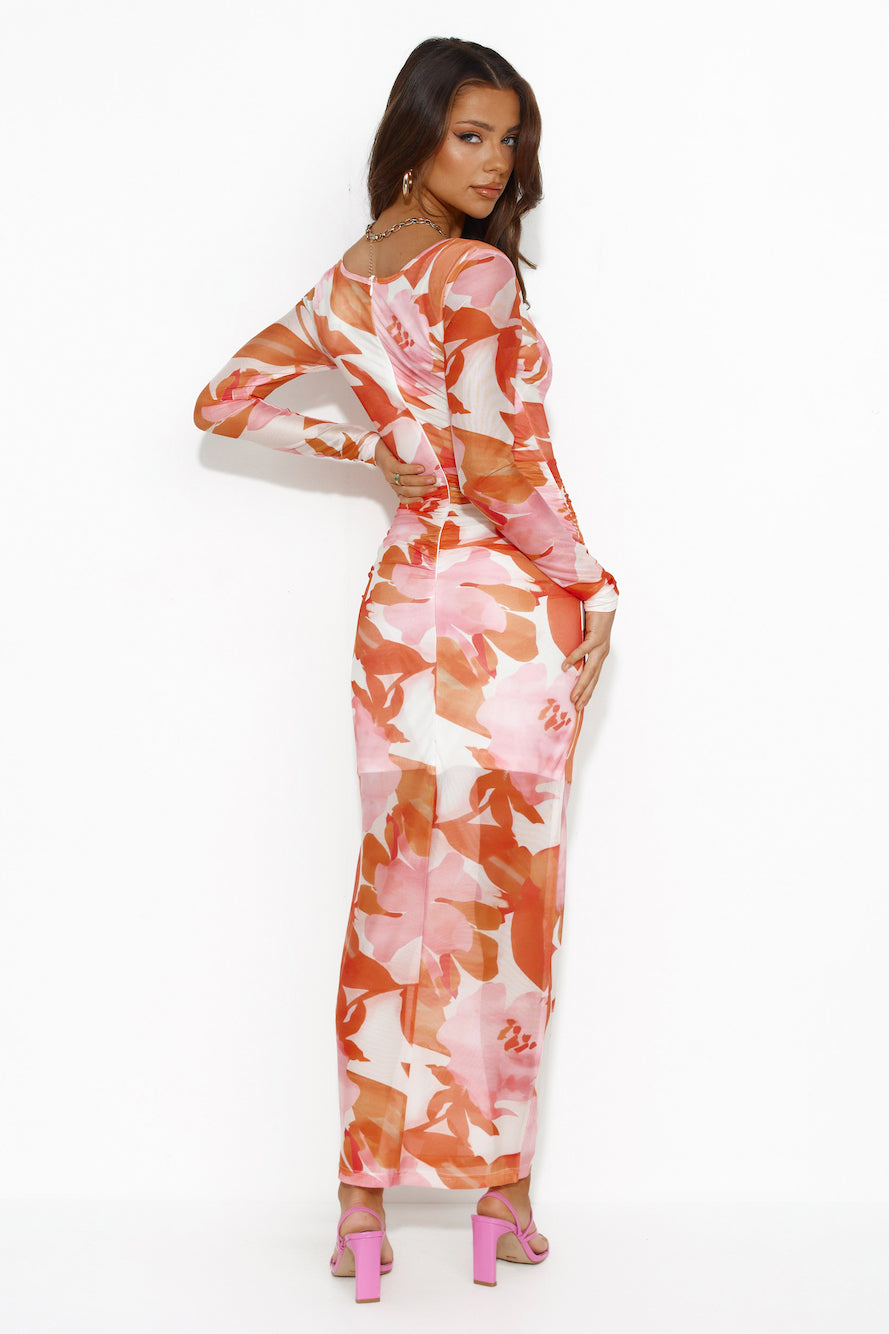 Splash In The Ocean Mesh Midi Dress Pink