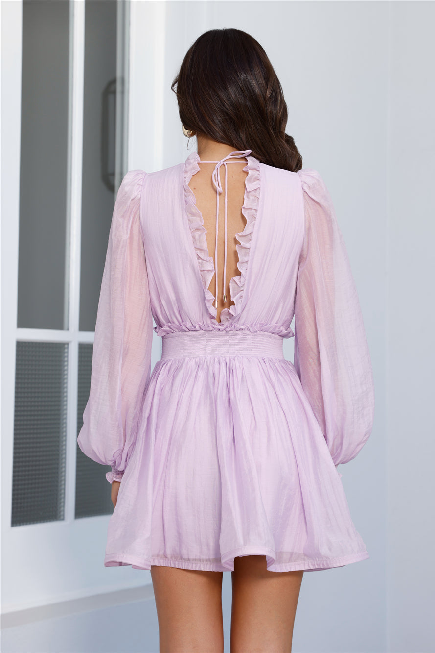 Romantic Fantasy Long Sleeve Mini Dress Lavender