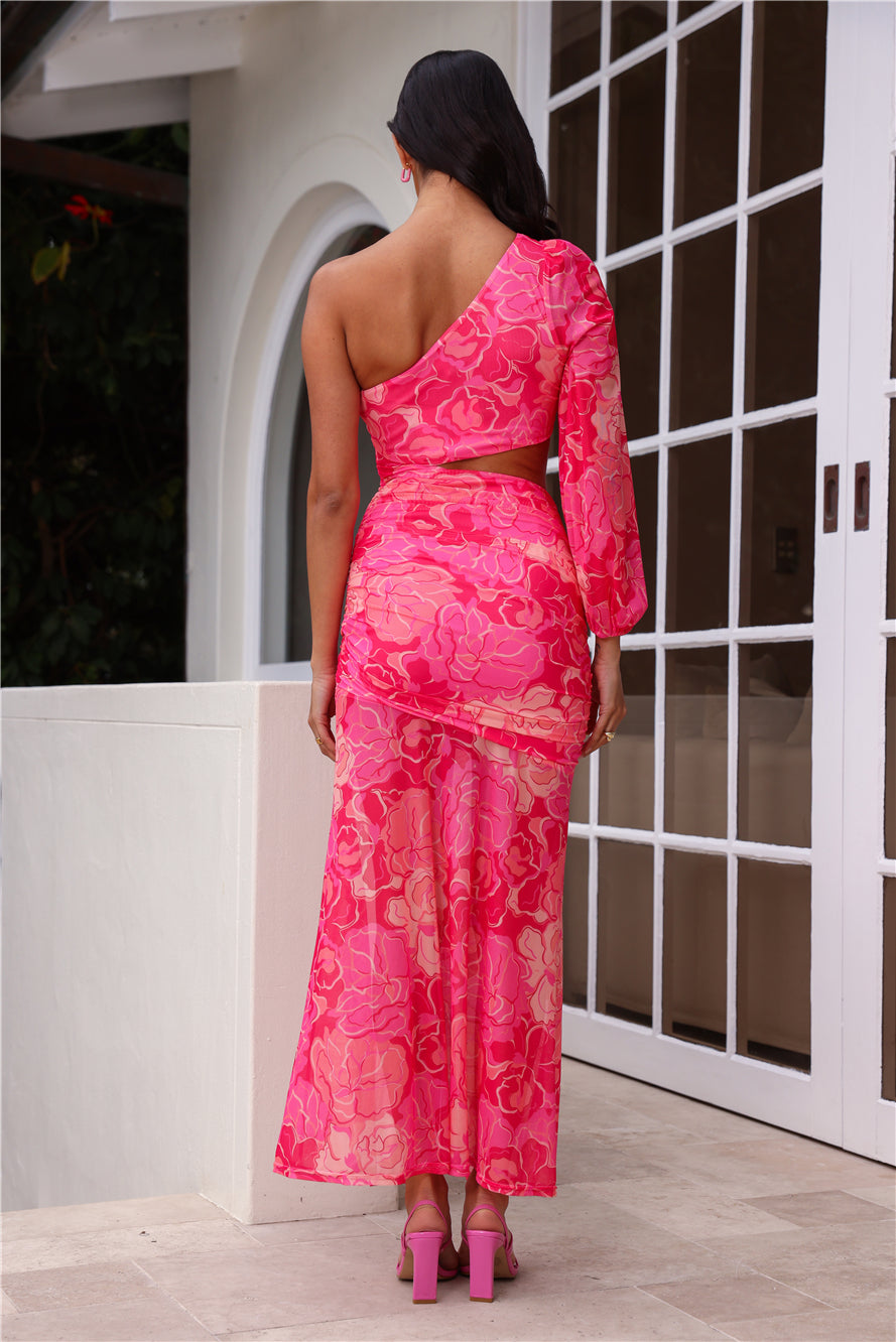 Island Wedding One Shoulder Maxi Dress Pink