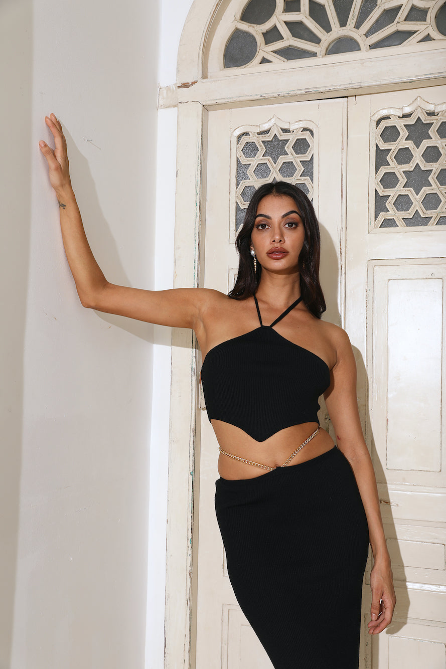 Perfect Style Ribbed Crop Top Black