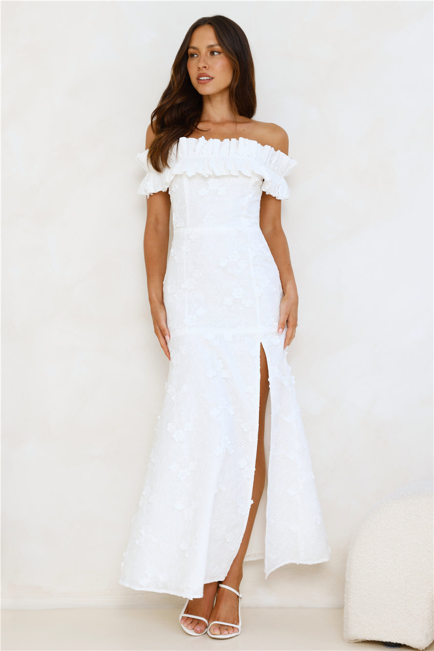 Spring Serenade Off Shoulder Maxi Dress White