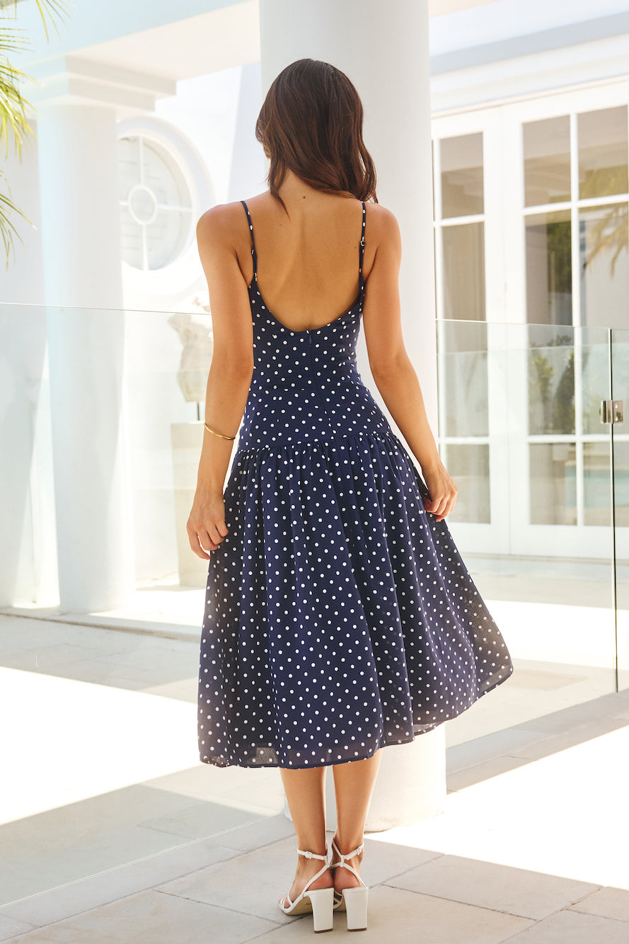 Polka Dot Charm Midi Dress Navy