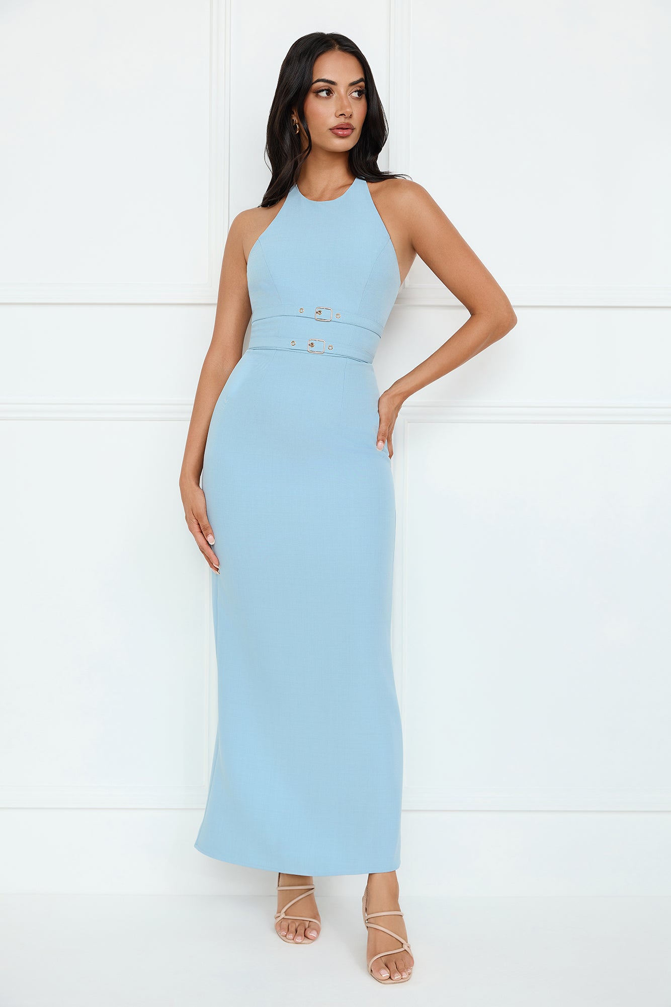 Haute Influence Halter Maxi Dress Blue