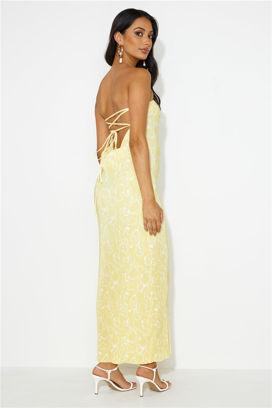 Sharp Style Strapless Plisse Maxi Dress Yellow