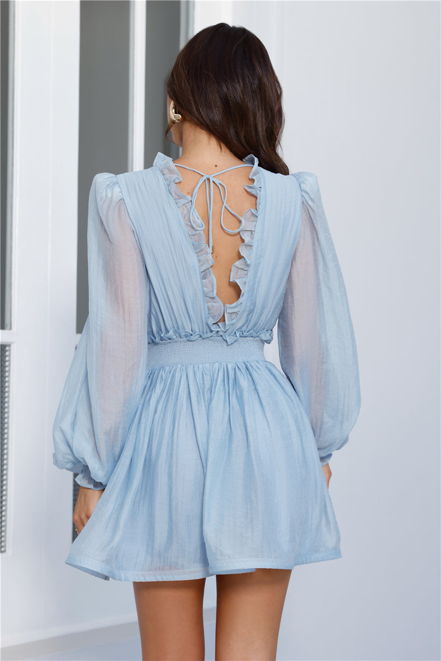 Romantic Fantasy Long Sleeve Mini Dress Blue