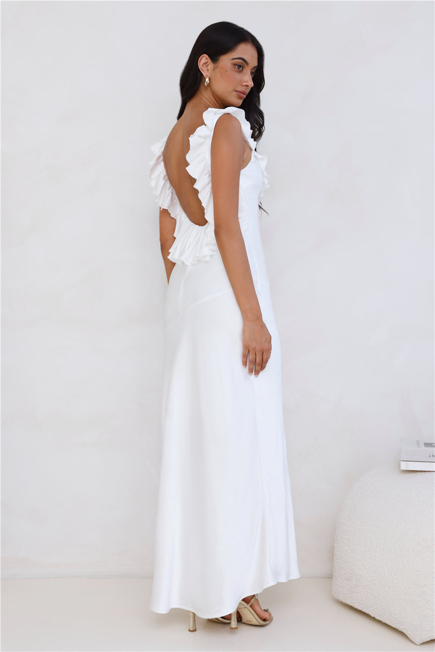 Chasing The Spark Satin Maxi Dress White