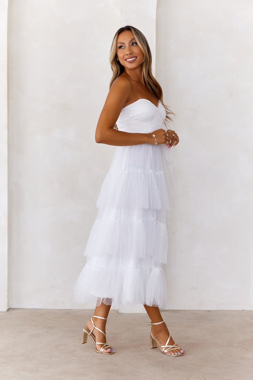Refined Radiance Strapless Mesh Midi Dress Ivory