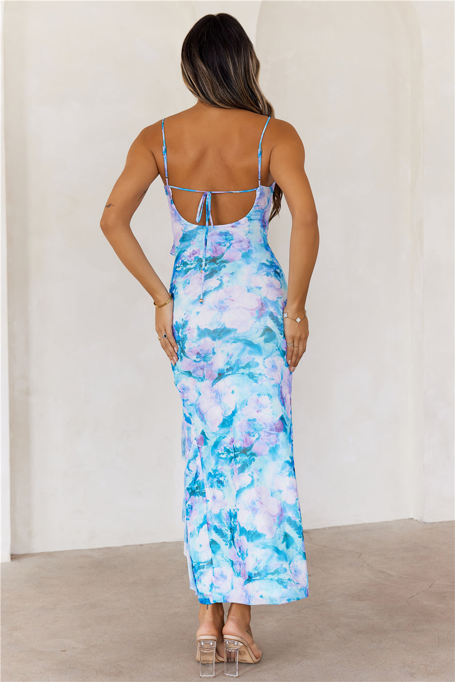 Ethereal Grace Mesh Maxi Dress Blue