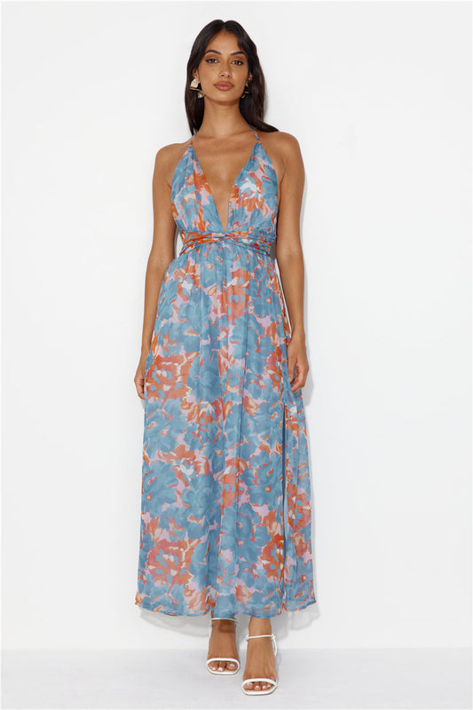 Rules To Follow Halter Maxi Dress Blue