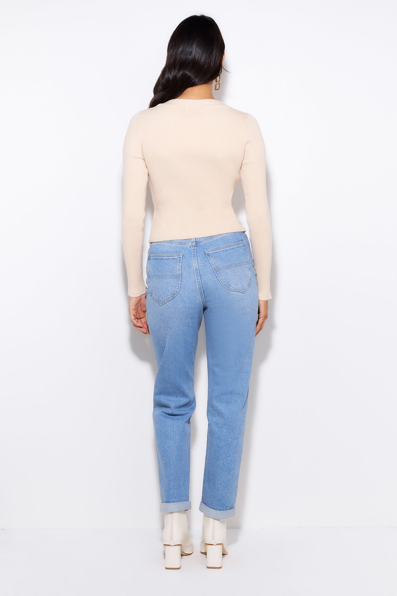Take Off Ribbed Top Beige