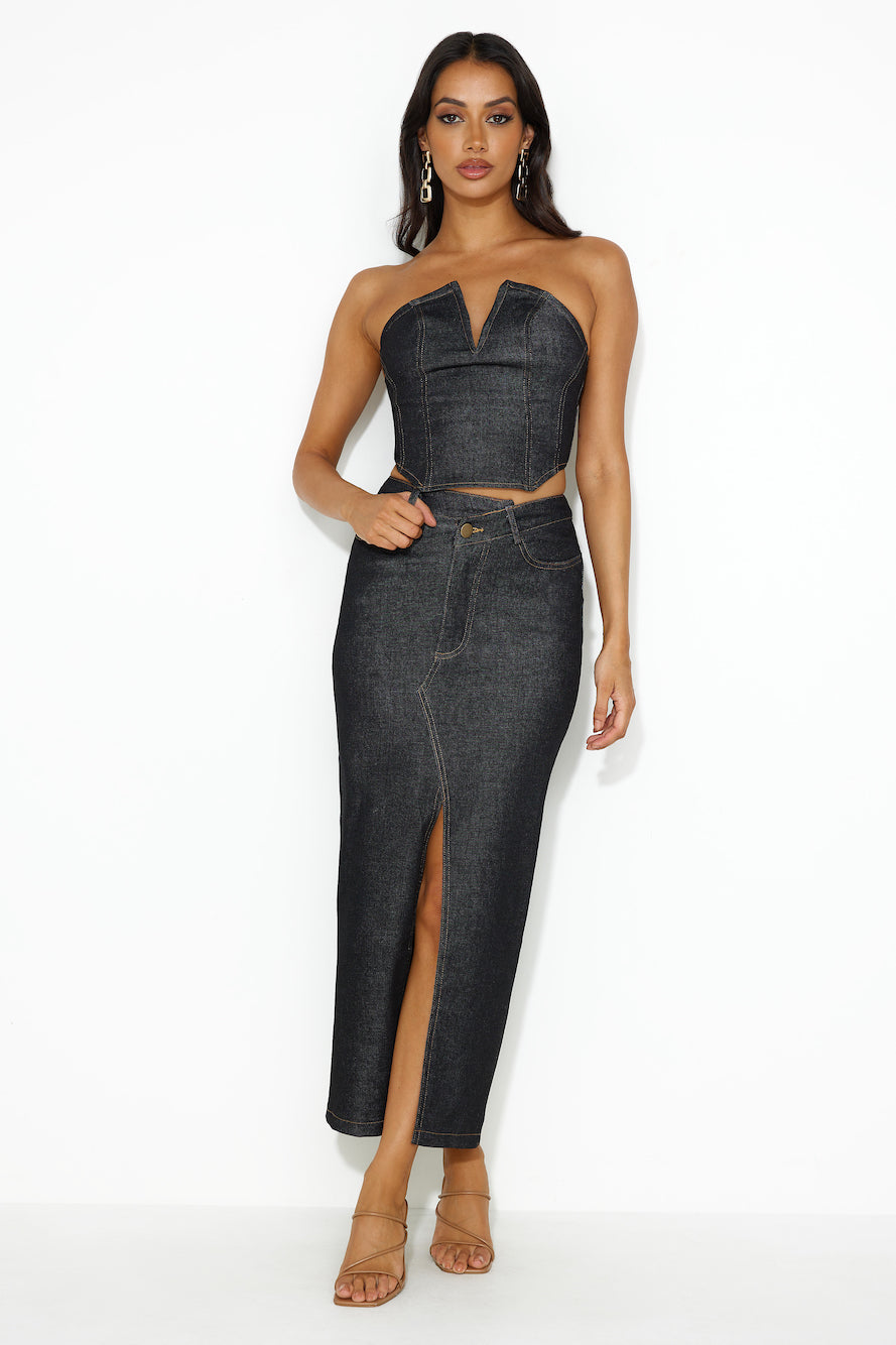 Always The Trendsetter Denim Crop Top Black