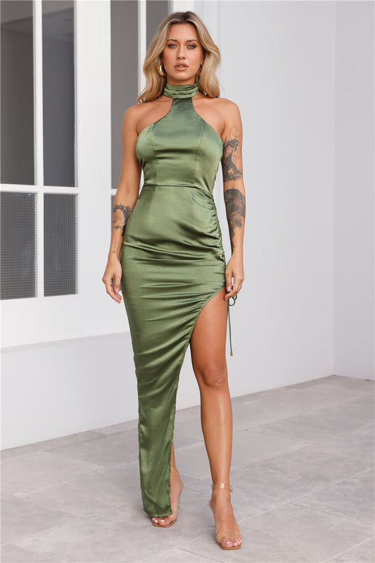 Skylark Satin Maxi Dress Olive