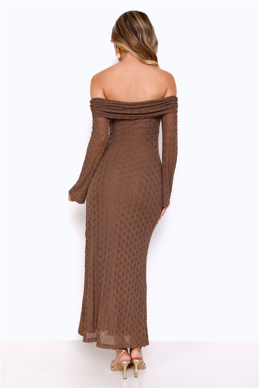 Rich Thoughts Off Shoulder Maxi Dress Chocolate