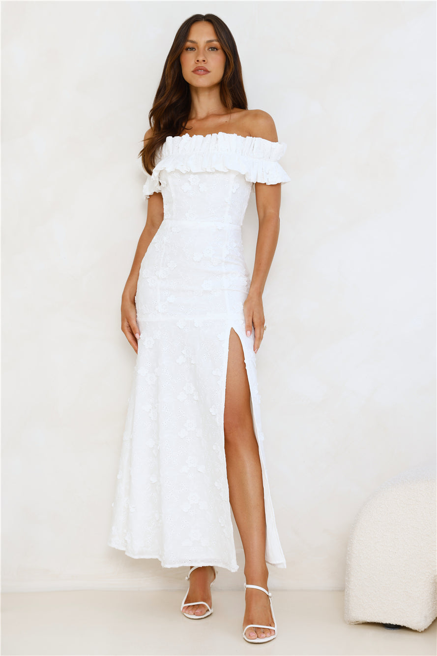 Spring Serenade Off Shoulder Maxi Dress White