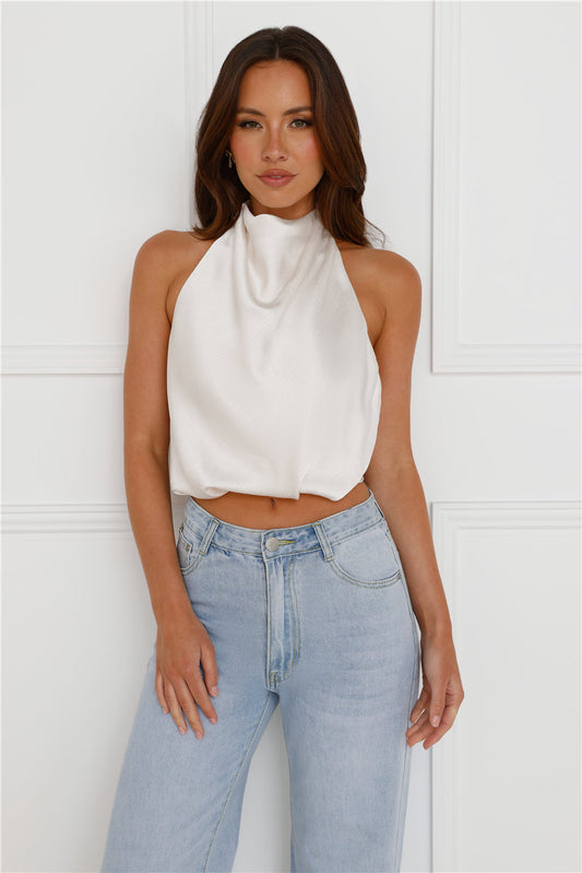 Pippin Satin Halter Crop Top Champagne