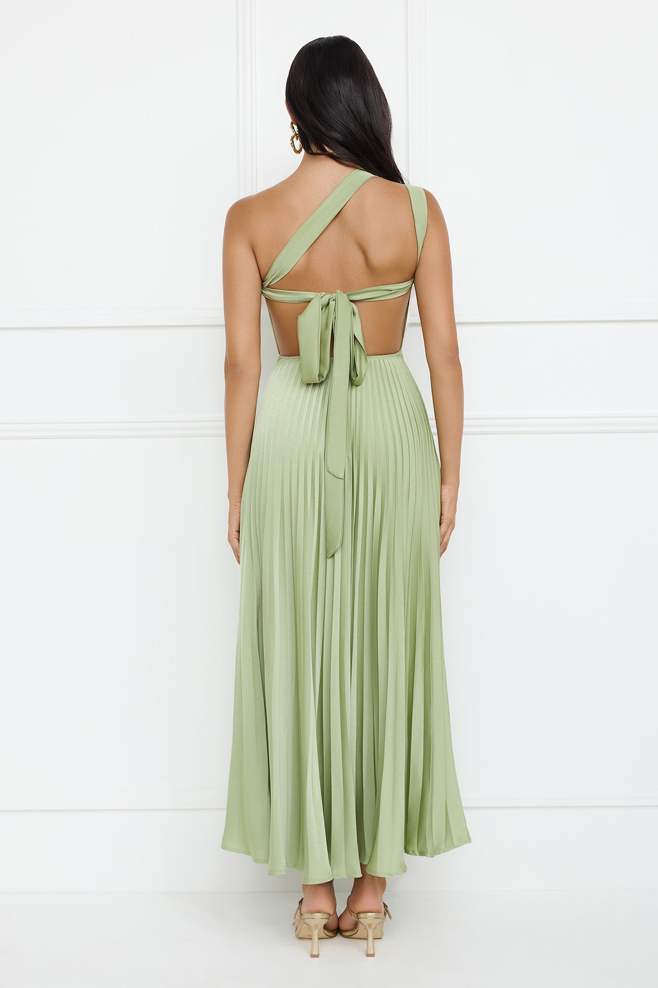 Ros�� Reverie One Shoulder Satin Maxi Dress Sage