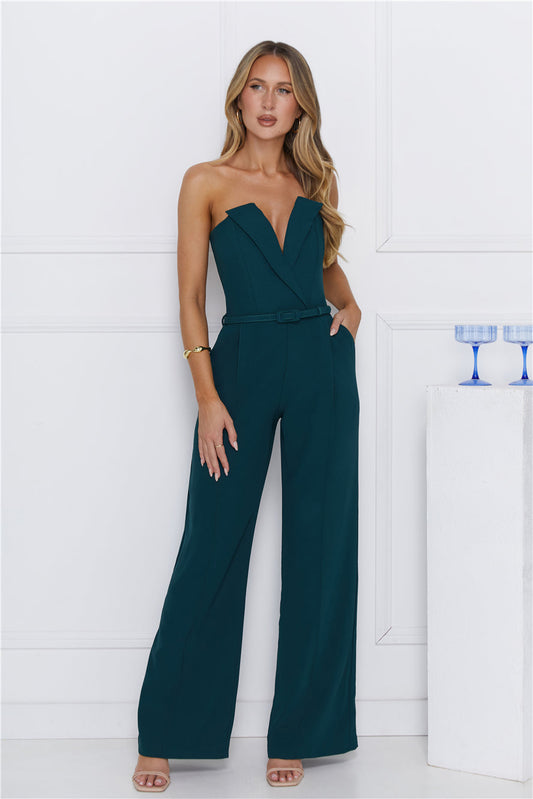 Make Magic Strapless Jumpsuit Green