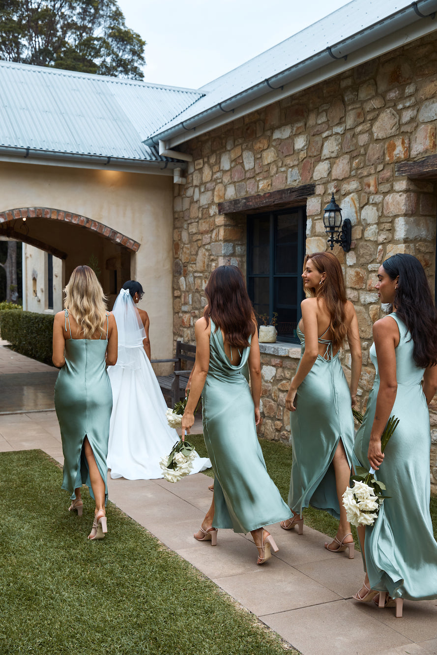HELLO MOLLY The Samara Satin Maxi Dress Sage