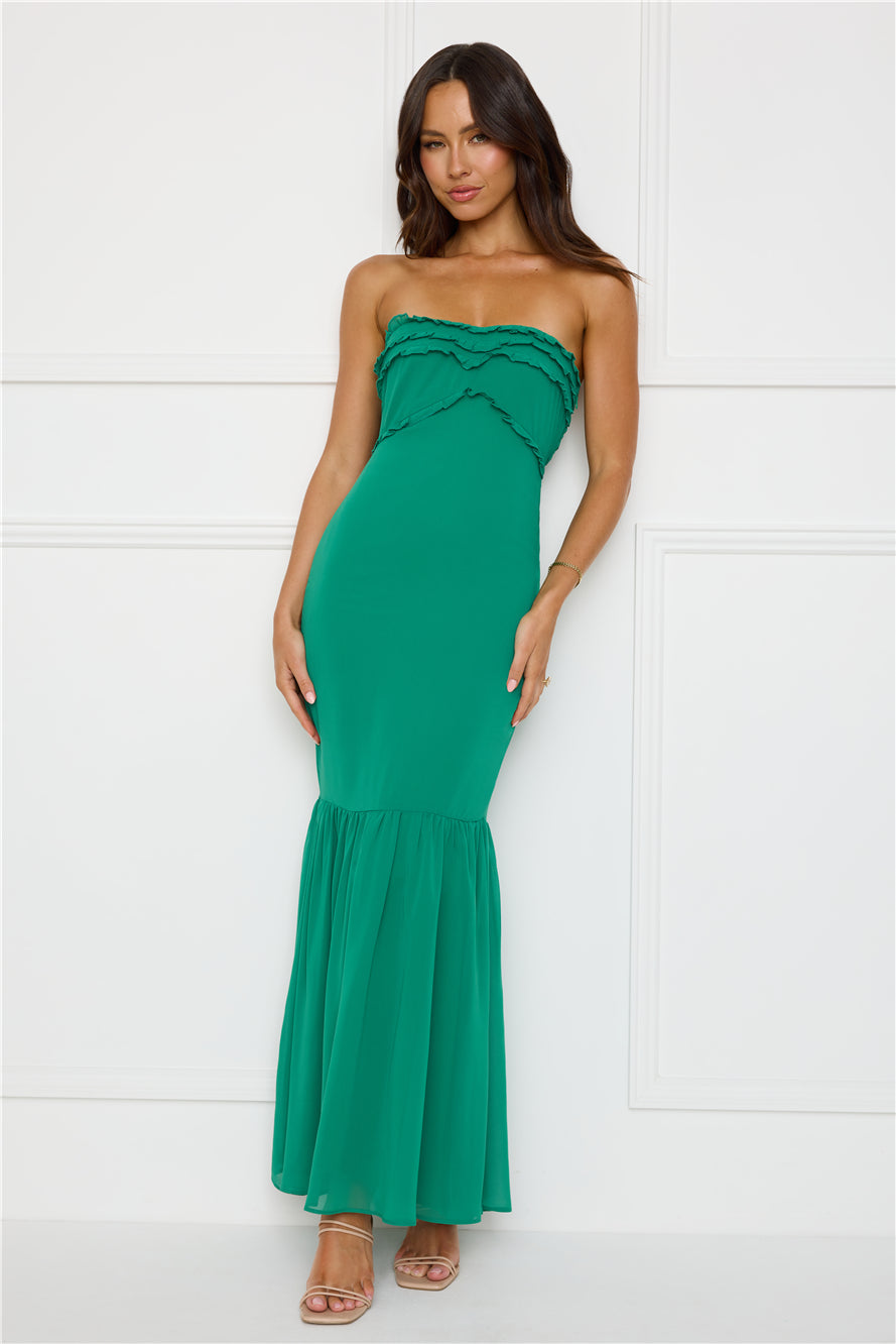 Stylish Snake Strapless Maxi Dress Green