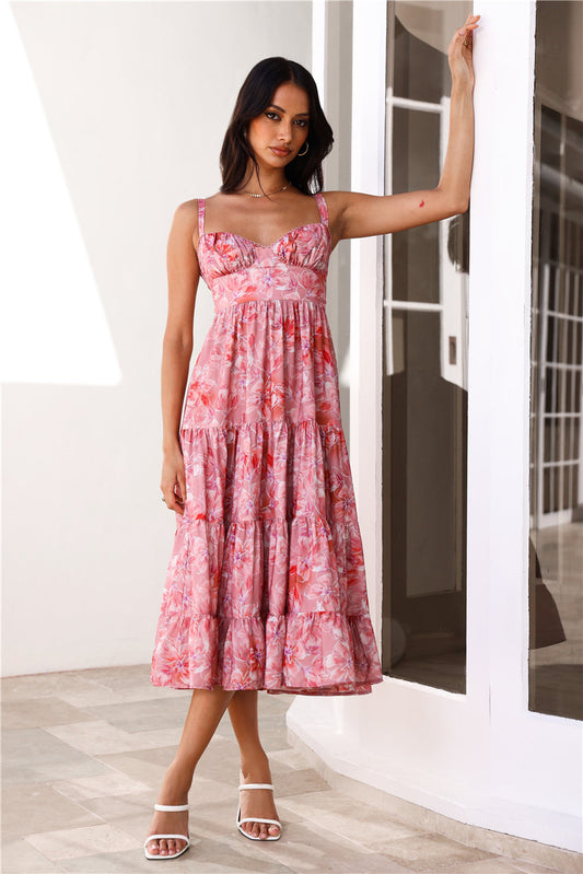 Hour Of Gold Midi Dress Pink