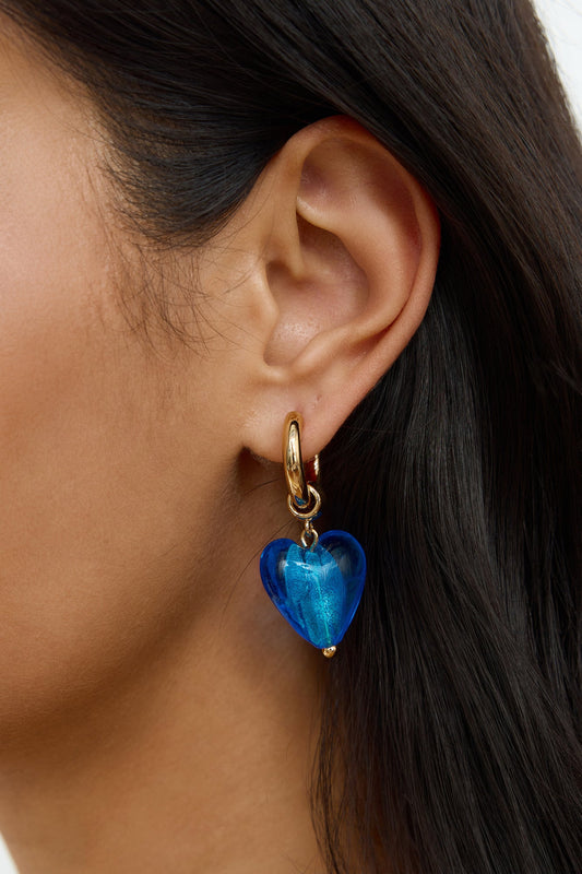 18k Gold Plated Glass Castle Earrings Blue