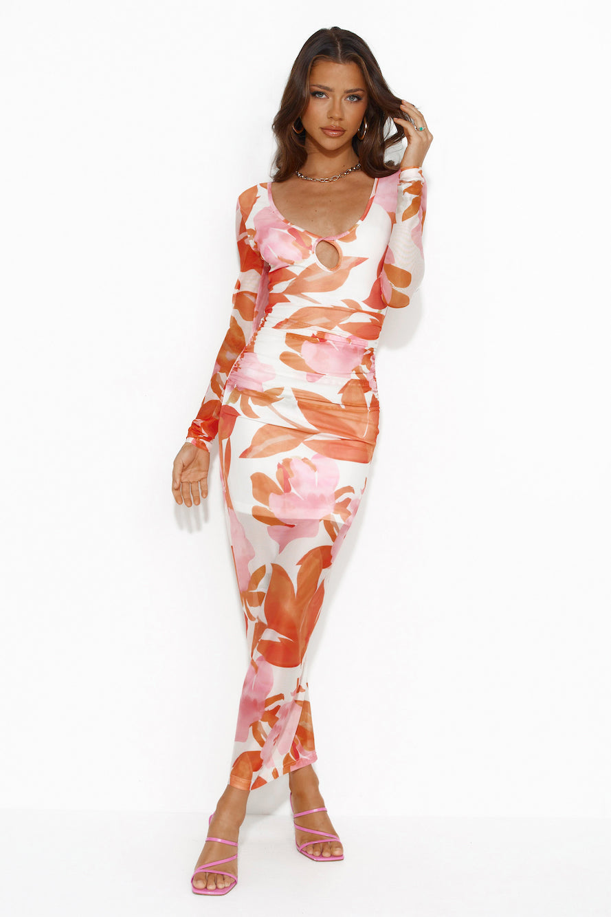 Splash In The Ocean Mesh Midi Dress Pink