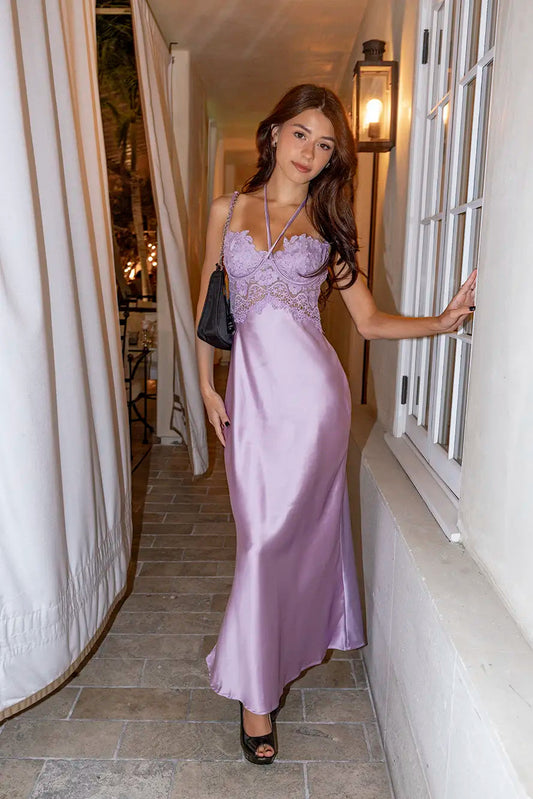 Sultry Style Satin Midi Dress Lilac